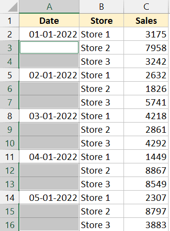 Copie y pegue varias celdas en Excel (adyacentes y no adyacentes) Se seleccionan celdas vacías