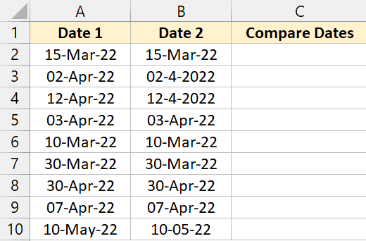 Compara fechas en Excel (mayor/menor que, no coincide) Comparar conjunto de datos de fechas