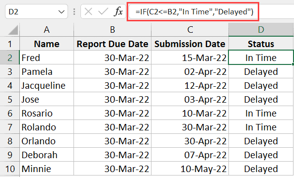 Compara fechas en Excel (mayor/menor que, no coincide) Fórmula IF para comparar fechas