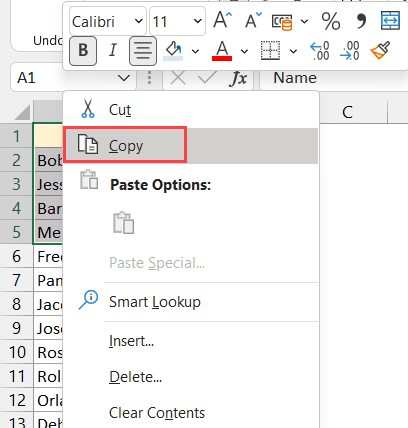 Copie y pegue varias celdas en Excel (adyacentes y no adyacentes) Haz clic derecho y copia las celdas.