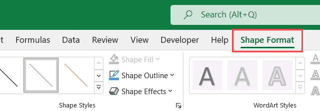 Pestaña Formato de forma en la cinta de opciones de Excel