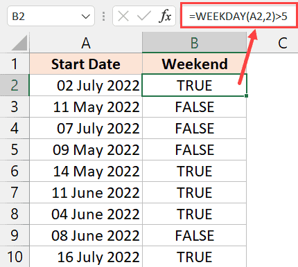 Fórmula WEEKDAY para comprobar la fecha