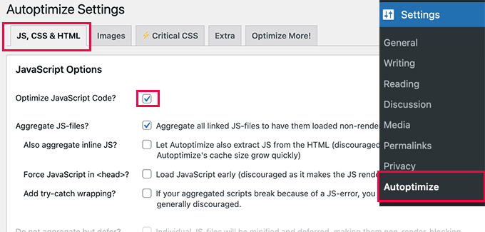 Optimizar las opciones de JavaScript automáticamente