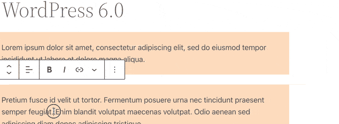Lo que viene en WordPress 6.0 (características y capturas de pantalla) Selección de texto en varios bloques en WordPress 6.0