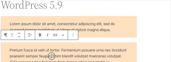 Lo que viene en WordPress 6.0 (características y capturas de pantalla) Selección de texto en varios bloques en WordPress 5.9