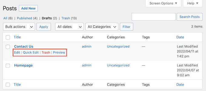 Cómo encontrar sus borradores guardados en WordPress (Guía para principiantes) Abra un borrador de WordPress para editarlo